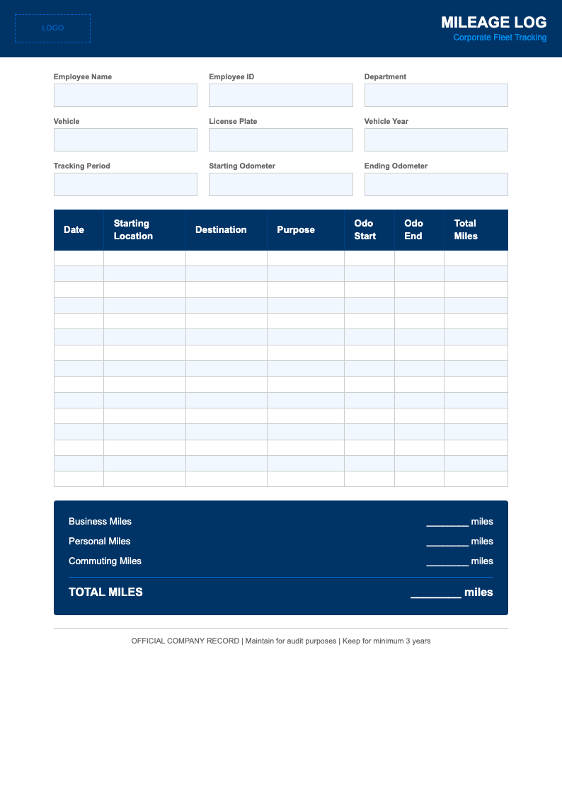 Corporate blue mileage tracker